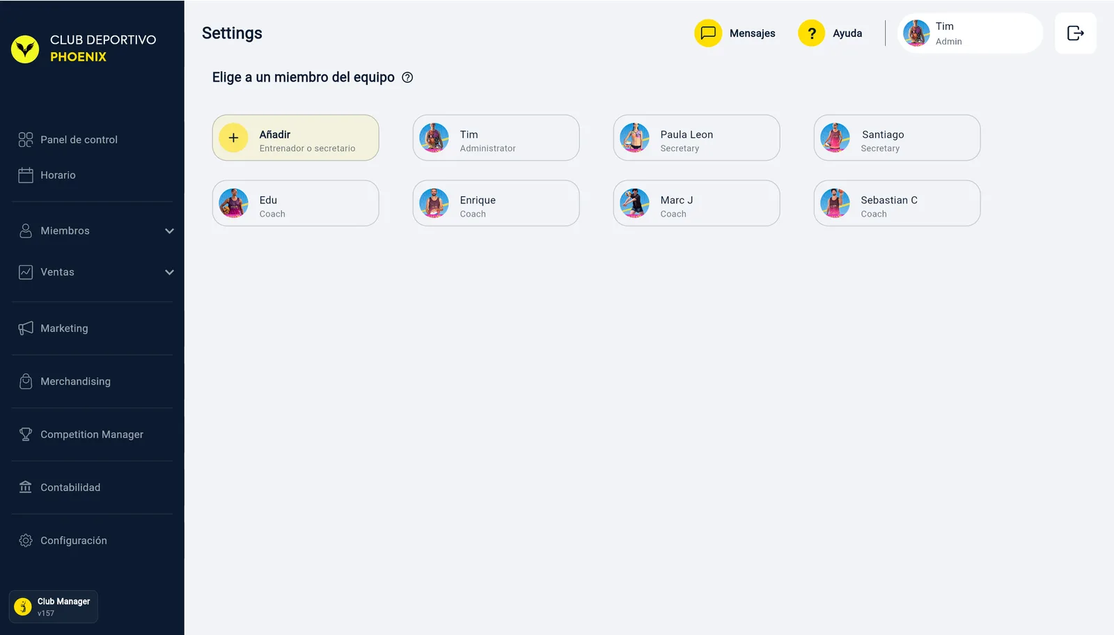 The Settings screen with the Invite tile next to the existing team members